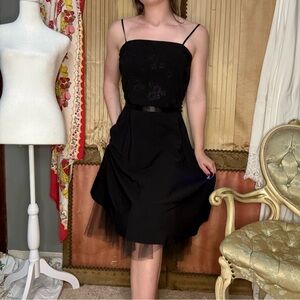 Y2K Be Smart Beaded Flower Black Dress